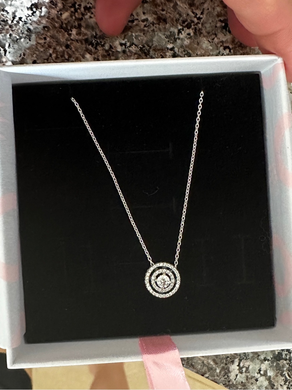Pandora Silver Crystal Concentric Circle Pendant Necklace